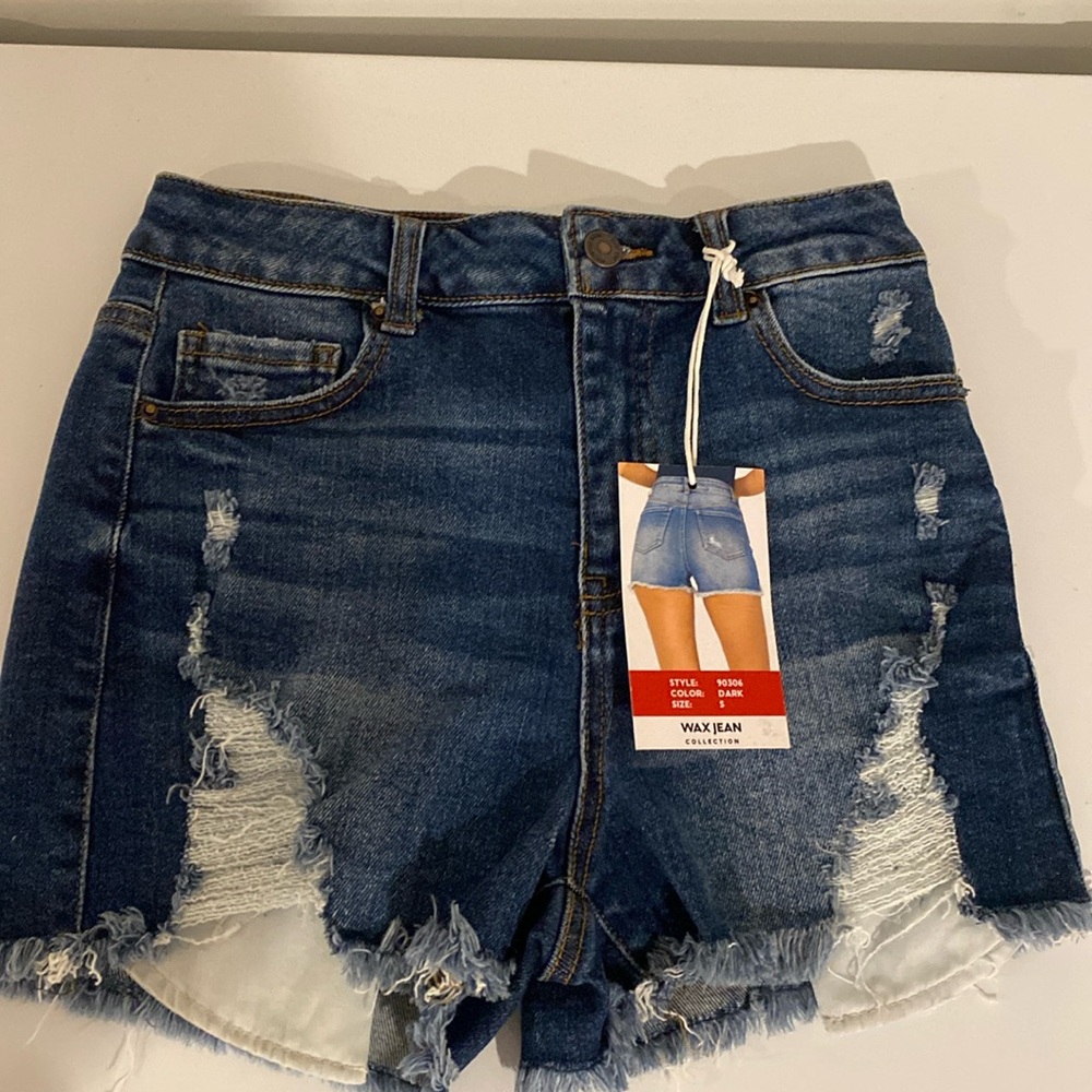 Women High rise wax denim shorts NWT